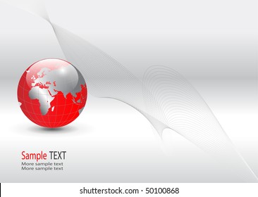 business background, silver with red world globe, vector.