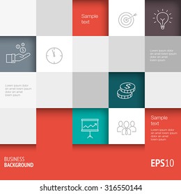 Business background with thin lines icons - template for web or print. Can illustrate success, growth, business meetings, management.