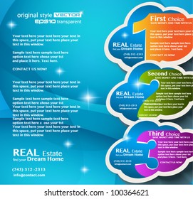 Business Background with Three 3D effect Clouds with 3 choices for items comparison. Transparent Shadows.