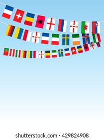 Business background with world bunting flags. Vector illustration