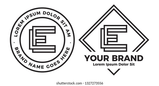Business Badge Letter E Logo Type Mark Design Template with Minimalist Premium Vintage Style
