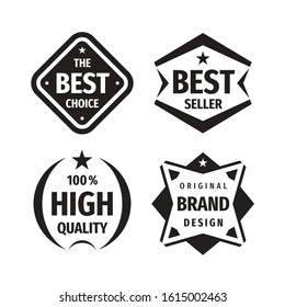 Business badges logo vector set in retro vintage design style. The best choice.  Best seller. 100% high quality. Original brand design. Concept labels in black & white colors. 