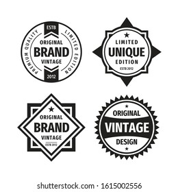Business badges vector set in retro vintage design style. Abstract logo. Premium quality. Unique limited edition. Original brand. Vintage design. Concept labels in black & white colors. 