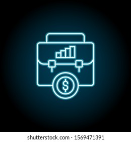 Business, bag, analytics, dollar blue neon icon. Simple thin line, outline vector of saving money icons for ui and ux, website or mobile application