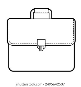 Business bag, leather briefcase. Work suitcase.  Simple outline illustration, isolated on white background. Design element