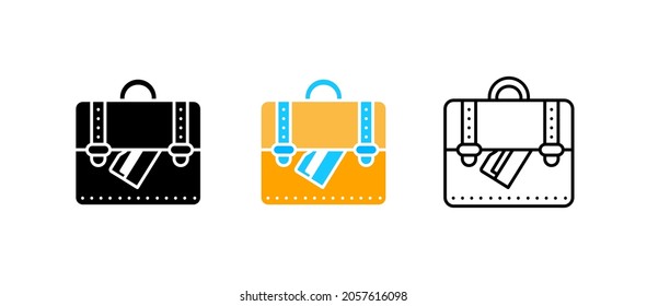Business bag vector icon set. Papers from the bag. Workplace equipment in the office. Editable row set. Silhouette, colored, linear icon set. Logo-web, icon design element.