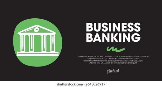 Banca de negocios, desarrollando un concepto moderno de Anuncio de Web utilizando gráficos de iconos de Doodle dibujados a mano.