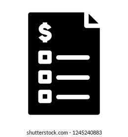 Business, Banking and Finance icon, Checklist banking form with dollar currency  in solid/glyph style