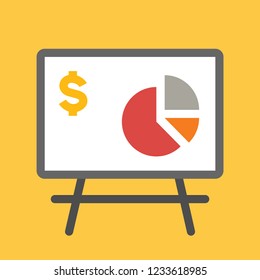 Business, Banking and Finance icon, presentation chalk board showing pie chart sales statistic 