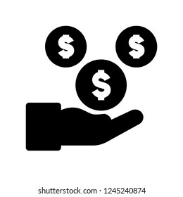 Business, Banking and Finance icon in solid glyph style, hand receiving earning dollar coin