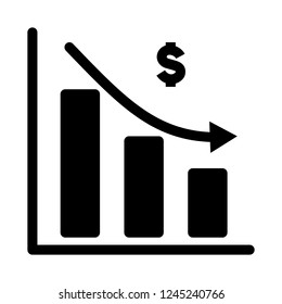 Business and Banking icon, decreasing rate exchange icon in solid/glyph style