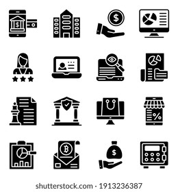 Paquete de iconos sólidos empresariales y bancarios