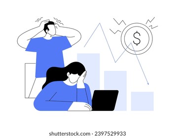 Business bankruptcy isolated cartoon vector illustrations. Disappointed business owners crashed in their startup, company bankruptcy, problem, financial crisis and failure vector cartoon.