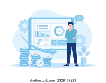 Unternehmensbankrott, tiefgründiges Denken für Entwicklungsstrategien - flache Illustration