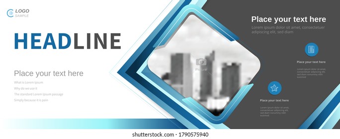 Business banner design vector template in white blue theme with space for adding your picture