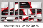 Business banner design web template Set, Horizontal header web banner. Black and red. cover header background for website design, Social Media Cover ads banner, flyer, invitation card