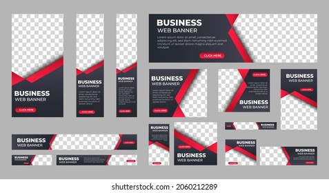 Business banner design web template Set, Horizontal header web banner. Modern Black and Red cover header background for website design, Social Media Cover ads banner, flyer, invitation card