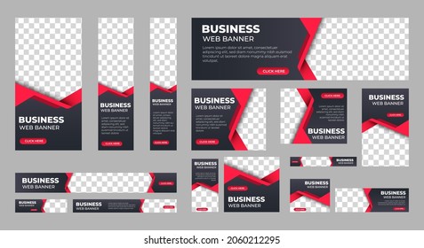 Business Banner Design Web Template Set, Horizontal Header Web Banner. Modern Black And Red Cover Header Background For Website Design, Social Media Cover Ads Banner, Flyer, Invitation Card