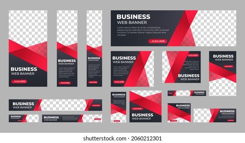 Business Banner Design Web Template Set, Horizontal Header Web Banner. Modern Black And Red Cover Header Background For Website Design, Social Media Cover Ads Banner, Flyer, Invitation Card