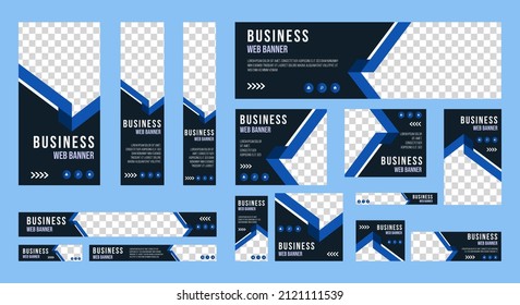 Business banner design web template Set, Horizontal header web banner. Black and blue. cover header background for website design, Social Media Cover ads banner, flyer, invitation card