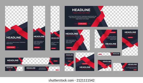 Business banner design web template Set, Horizontal header web banner. Black and red. cover header background for website design, Social Media Cover ads banner, flyer, invitation card