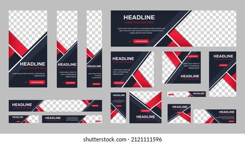 Plantilla web de diseño de banners empresariales Set, banner web de encabezado horizontal. Negro y rojo. fondo de encabezado de portada para el diseño de sitios web, banner de anuncios de cobertura de medios sociales, volante, tarjeta de invitación