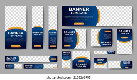 Business banner design web template Set, Horizontal header web banner. Modern Gradient Blue and yellow cover header background for website. Social Media Cover ads banner, flyer, invitation card
