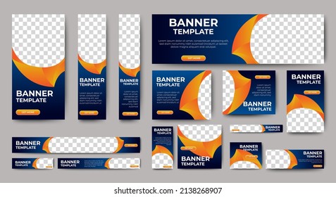 Business banner design web template Set, Horizontal header web banner. Modern Gradient Blue and yellow cover header background for website. Social Media Cover ads banner, flyer, invitation card
