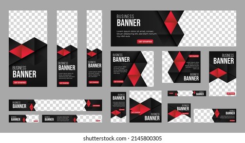 Business banner design web template Set, Horizontal header web banner. Black and red. cover header background for website design, Social Media Cover ads banner, flyer, invitation card