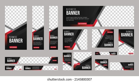 Business banner design web template Set, Horizontal header web banner. Black and red. cover header background for website design, Social Media Cover ads banner, flyer, invitation card