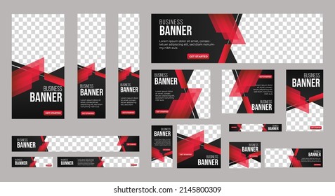 Business banner design web template Set, Horizontal header web banner. Black and red. cover header background for website design, Social Media Cover ads banner, flyer, invitation card