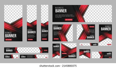 Business banner design web template Set, Horizontal header web banner. Black and red. cover header background for website design, Social Media Cover ads banner, flyer, invitation card