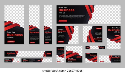 Business Banner Design Web Template Set, Horizontal Header Web-Banner. Schwarz und Rot. Deckenkopfhintergrund für Website-Design, Banner für Social-Media-Cover-Anzeigen, Flyer, Einladungskarte	