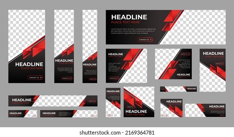 Business banner design web template Set, Horizontal header web banner. Black and red. cover header background for website design, Social Media Cover ads banner, flyer, invitation card	