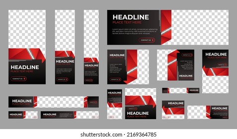 Plantilla web de diseño de banners empresariales Set, banner web de encabezado horizontal. Negro y rojo. fondo de encabezado de portada para el diseño de sitios web, banner de anuncios de cobertura de medios sociales, volante, tarjeta de invitación	