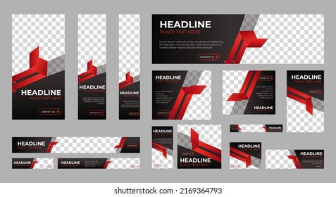 Business banner design web template Set, Horizontal header web banner. Black and red. cover header background for website design, Social Media Cover ads banner, flyer, invitation card	