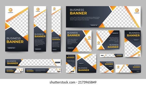 Business banner design web template Set, Horizontal header web banner. Modern Gradient Black and yellow cover header background for website. Social Media Cover ads banner, flyer, invitation car