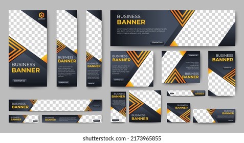 Business banner design web template Set, Horizontal header web banner. Modern Gradient Black and yellow cover header background for website. Social Media Cover ads banner, flyer, invitation car