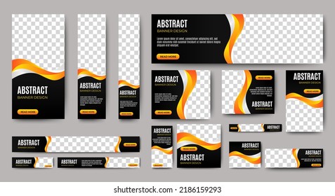 Business banner design web template Set, Horizontal header web banner. Modern Gradient Black and yellow cover header background for website. Social Media Cover ads banner, flyer, invitation card