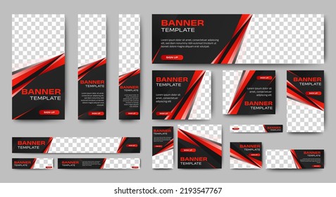 Business banner design web template Set, Horizontal header web banner. Black and red. cover header background for website design, Social Media Cover ads banner, flyer, invitation card