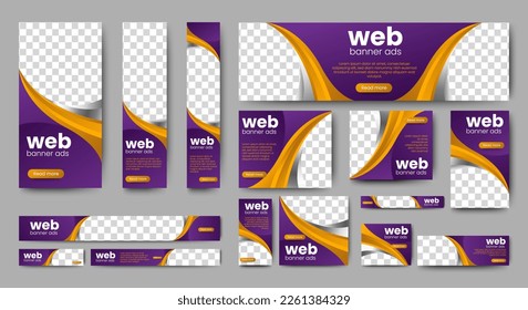 Business banner design web template Set, Horizontal header web banner. Modern Gradient Blue and yellow cover header background for website. Social Media Cover ads banner, flyer, invitation card