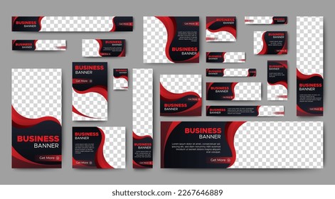 Business banner design web template Set, Horizontal header web banner. Black and red. cover header background for website design, Social Media Cover ads banner, flyer, invitation card