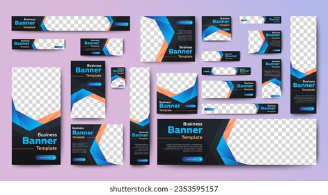 Business banner design web template Set, Horizontal header web banner. Black and blue. cover header background for website design, Social Media Cover ads banner, flyer, invitation card	