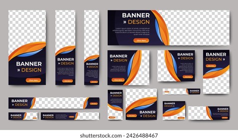 Plantilla web de diseño de banner de negocios Set, banner web de encabezado horizontal. Fondo de la cabecera de la cubierta azul y amarillo del degradado moderno para el sitio web. Banner, flyer, tarjeta de invitación de los anuncios de la cubierta de los medios sociales