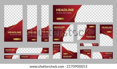 Business banner design web template Set, Horizontal header web banner. Red and Gold. cover header background for website design, Social Media Cover ads banner, flyer, invitation card