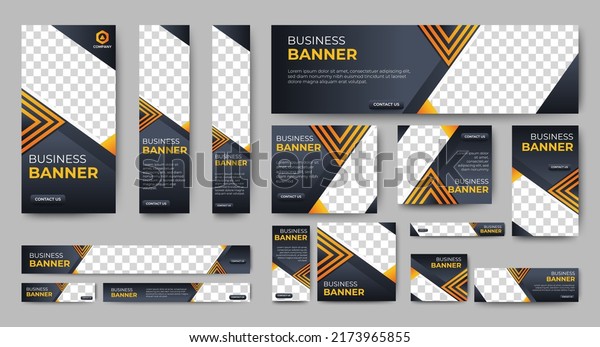 Business banner design web template Set, Horizontal
header web banner. Modern Gradient Black and yellow cover header
background for website. Social Media Cover ads banner, flyer,
invitation car