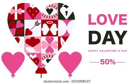 The business banner, Geometric Romantic with text sale, Design template with Love Patterns and Icons for ad, holidays, etc