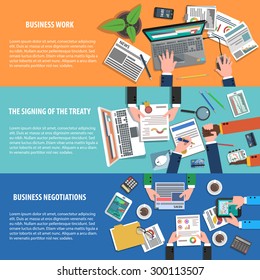 Business banner horizontal with people hands working signing treaty vector illustration