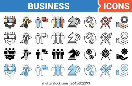 Ícone de banner comercial definido com coleção de vários estilos.