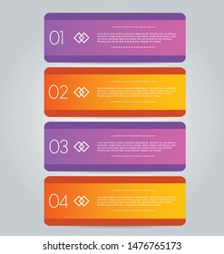 Business banner infographics template for presentation, education, web design, brochures, flyers. Purple and orange tabs. Vector illustration.
